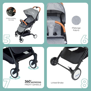 MOON Ritzi Light Weight Travel Cabin Stroller/Pushchair for Baby/Kids/Toddler from 0 Months+ Upto 15 kg, Black/Blue Dots