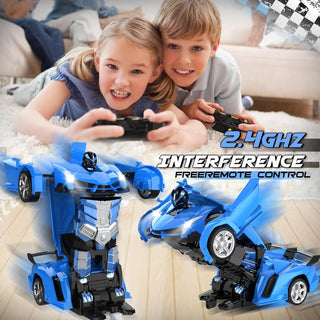 WTLSSG Remote Control Car，Transform Robot RC Cars with Cool LED Headlights, 2.4Ghz Toys Car with 360 Degree Rotation and One-Button Deformation, Present Birthday Gift for Boys/Girls (Black and White)