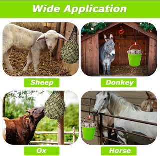 Kenning 4 Pcs Horse Hay Feeder and Bucket Strap, 2 x 2 Holes 40" Long Slow Feed Hay Net Adjustable Nylon Hanging Strap Hay Bags for Horses Feed, Trailer and Stall, Reduce Waste, Black