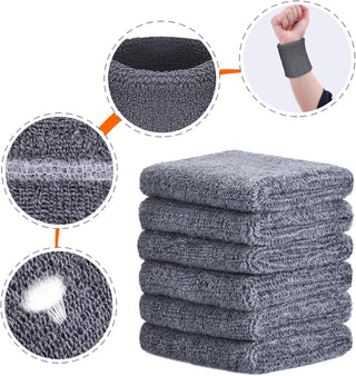 6 Pack Wrist Sweatbands Tennis Wrist Bands Absorbent Sweatbands for Football Basketball Running Athletic Sports and Working Out