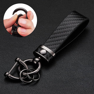 WazirianUAE Carbon Fiber Style Car Keychain Microfiber Leather Key Chain, Universal Key Chains for Key Fobs for Men and Women Accessories, 360 Degree Rotatable with Anti-Lost D-Ring (Black)