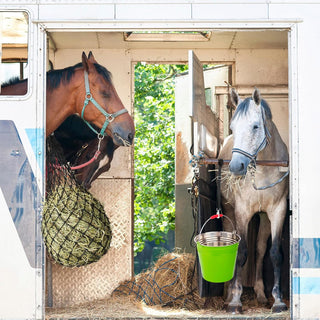 Kenning 4 Pcs Horse Hay Feeder and Bucket Strap, 2 x 2 Holes 40" Long Slow Feed Hay Net Adjustable Nylon Hanging Strap Hay Bags for Horses Feed, Trailer and Stall, Reduce Waste, Black