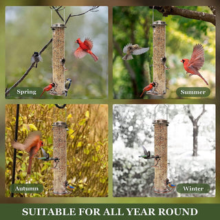 Angju Bird Feeder for Outside, Bird Feeder w/4 Feeding Ports, Stainless Steel Hanging Wild Bird Feeders for Garden Backyard Outdoor Decoration Attracting Birds