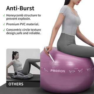 PROIRON Yoga Ball Anti-Burst Exercise Ball Chair with Quick Pump Slip Resistant Gym Ball Supports 500KG Balance Ball for Pilates Yoga Birthing Pregnancy Stability Gym Workout Training