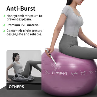 PROIRON Yoga Ball Anti-Burst Exercise Ball Chair with Quick Pump Slip Resistant Gym Ball Supports 500KG Balance Ball for Pilates Yoga Birthing Pregnancy Stability Gym Workout Training