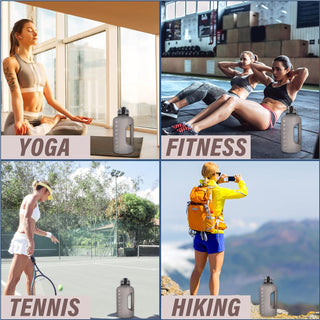 GIFUBOWA Half Gallon Water Bottle with Handle and Straw 74oz Big Sport Water Jug Large Motivational 2.2l Bpa Free Leakproof Bottles for Gym Yoga Camping Outdoor Travel