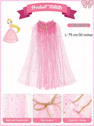 TERRIFI 4 Pcs Princess Cape for Little Girls - Fairy Tulle Cape - Blue Princess Cloak and Accessories for Kids Cosplay Party Accessories, Princess Costume for Girls Birthday Party Dressing Up 30Inch