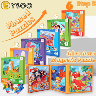 EYSOO Magnetic Jigsaw Puzzles 3 Pack Jigsaw Puzzle Books Magnetic Puzzles for Kids 12+16+20 PCS Jigsaw Puzzles for Toddler Portable Travel Magnetic Puzzle Toy for 3+ Kids Boys Girls (Level 2-A)
