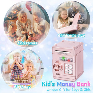 Refasy Piggy Bank for Girls 4-11 Years Old,Refasy Kids Safe Bank for Boys Christmas Birthday Gifts Toy for Kids Electronic ATM Money Bank for Adults Money Saving Box Safe Coin Bank Toy Kids Toys Pink