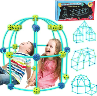 AM ANNA Fort Building Kit Glow In The Dark, 86pcs Fort Building Kit Gifts for 6+ Kids Toys, STEM Fort Builder Toys Outdoor Toys for Kids 4-8, Magic Forts DIY Building Toys (Luminous Fort Building Kit)