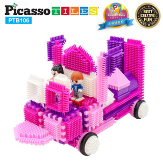 PicassoTiles 120pcs HedgehogTiles Building Block, Stacking Interlock Teeth Construction Sensory Gift STEM Toy for Kids Toddlers Age 3 + PTB120