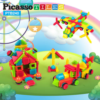 PicassoTiles 120pcs HedgehogTiles Building Block, Stacking Interlock Teeth Construction Sensory Gift STEM Toy for Kids Toddlers Age 3 + PTB120