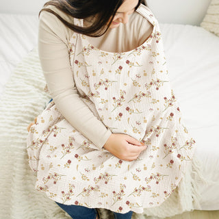 Konssy Muslin Nursing Cover for Baby Breastfeeding, Breathable 100% Cotton Breastfeeding Cover with Rigid Hoop for Mother Nursing Apron, Multi-use Carseat, Brown (BRJ05)