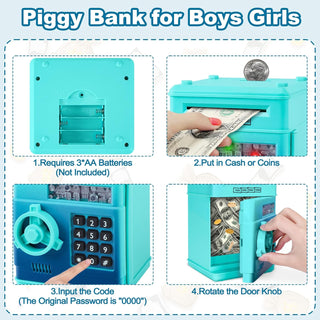 Refasy Piggy Bank for Girls 4-11 Years Old,Refasy Kids Safe Bank for Boys Christmas Birthday Gifts Toy for Kids Electronic ATM Money Bank for Adults Money Saving Box Safe Coin Bank Toy Kids Toys Pink