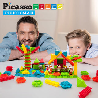 PicassoTiles 120pcs HedgehogTiles Building Block, Stacking Interlock Teeth Construction Sensory Gift STEM Toy for Kids Toddlers Age 3 + PTB120