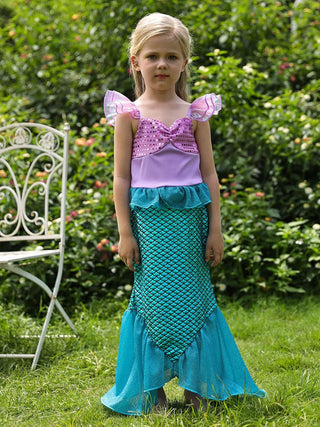 WonderBabe Little Girl Mermaid Princess Dresses Ariel Costume for Grils Birthday Party Halloween Cosplay Outfit with Accessories