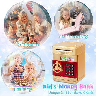 Refasy Piggy Bank for Girls 4-11 Years Old,Refasy Kids Safe Bank for Boys Christmas Birthday Gifts Toy for Kids Electronic ATM Money Bank for Adults Money Saving Box Safe Coin Bank Toy Kids Toys Pink