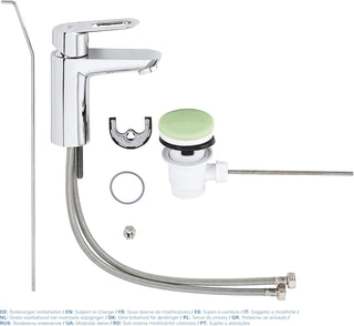 GROHE BauLoop Single Lever Basin Mixer | S-Size | With Plastic Pop-Up Waste Set | Water Saving Bathroom Tap | Bathroom Fixtures | Chrome | 23335000