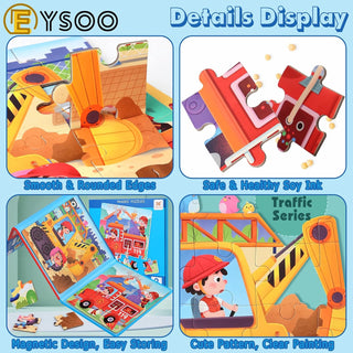 EYSOO Magnetic Jigsaw Puzzles 3 Pack Jigsaw Puzzle Books Magnetic Puzzles for Kids 12+16+20 PCS Jigsaw Puzzles for Toddler Portable Travel Magnetic Puzzle Toy for 3+ Kids Boys Girls (Level 2-A)