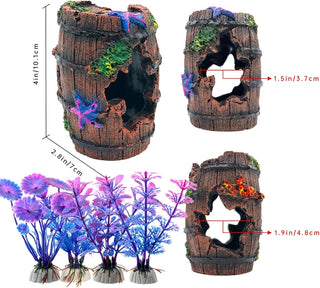 Bazayona Faeshoo Fish Tank Decoration Betta Fish Tank Decorations Accessories for Aquarium Tank, Starfish Barrel x 1pc, Aquatic Plants x 4pcs