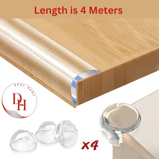 DEAL HUNT Child Proof Edge and Corner Protector Kit -Soft Silicone Bumper Strip with 4 Round & 4 L-Shaped Corner Guards - Baby Safety Corner Guards for Table Protection