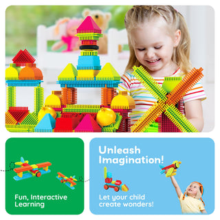 PicassoTiles 120pcs HedgehogTiles Building Block, Stacking Interlock Teeth Construction Sensory Gift STEM Toy for Kids Toddlers Age 3 + PTB120