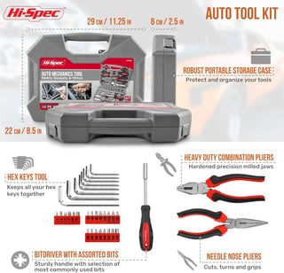 Hi-Spec Tools 67-Pc Auto Mechanics Tool Set - A Car Tools Repair Essential, Packed with Auto Mechanics Tools for Daily Maintenance, Car Tools Kit Mechanic in Car Tool Kit Box for on-the-go Readiness