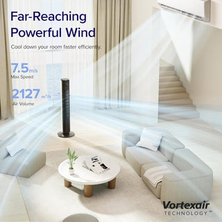 LEVOIT Tower Fan for Large Bedroom 42 Inch, 7.5m/s Powerful Electric Cooling Fan with Remote, 25 dB Quiet 90° Oscillating Bladeless Fan, 12 Speeds, 4 Modes, 12H Timer, Standing Fan for Home Office