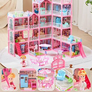 TDOO Doll House, Dream House for Girls Pretend-Play DIY Dollhouse Kit - 5-Story 16 Rooms Playhouse with Lights,Dolls Toy Figures, Furniture and Accessories Set Gift Toy for Kids Ages 3 4 5 6 7 8+(AA)