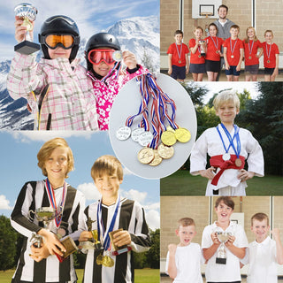 Party with Emma 30 Pcs Mini Gold Medals for Kids 1.5-Inch Participation Awards Neck Ribbon for Sports Tournaments Competitions Kids Awards Gold Medals Winner