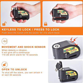 Starthi Disc Brake Lock Alarm Motorcycle Lock, Anti-theft Motorbike Alarm Disc Lock, Waterproof 110DB Alarm Sound Bicycles Scooters Brake Disc Wheel Lock with Reminder Cable