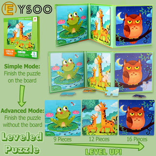 EYSOO Magnetic Jigsaw Puzzles 3 Pack Jigsaw Puzzle Books Magnetic Puzzles for Kids 12+16+20 PCS Jigsaw Puzzles for Toddler Portable Travel Magnetic Puzzle Toy for 3+ Kids Boys Girls (Level 2-A)
