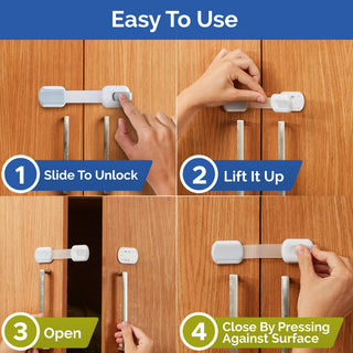 Wappa Child Safety Strap Locks (12 Pack) Baby Locks for Cabinets and Drawers, Toilet, Fridge & More. 3M Adhesive Pads. Easy Installation, No Drilling Required, White/Gray