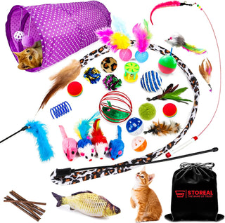 STOREAL 14 PCS Cat Toys for Indoor Cats, Kitten Toys, Interactive 3 Level Cat Roller Exerciser,Cat Teaser Ball Toys, Catnip fish, Cat Mouse and Retractable Cat Feather Wand