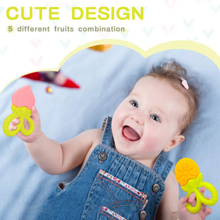 SHARE&CARE Baby Teething Toys for Girls and Natural Organic Fruit Feeder Pacifier/Baby Teether Chew Toys Fresh Food Feeder/ 1 Teethers and 1 Feeder with 3 Silicone Sacs(Blue2)