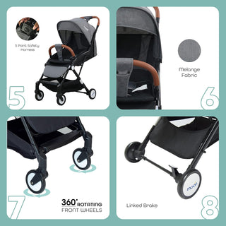 MOON Ritzi Light Weight Travel Cabin Stroller/Pushchair for Baby/Kids/Toddler from 0 Months+ Upto 15 kg, Black/Blue Dots