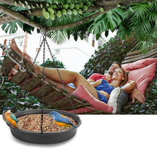 MAKINGTEC Bird Bath Hanging Bird Feeder - Garden Bird Bat Bird Feeder Plate Hanging Tray Bird Bath Tray Hanging Bird Water or Bird Seed Hanging Bird Baths for Outdoors (Beige)