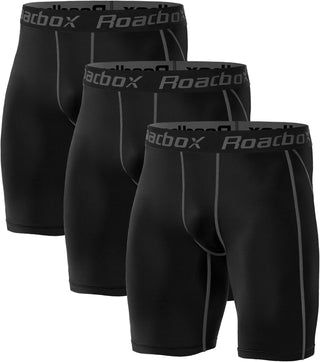 Roadbox Compression Shorts for Men 3 Pack Cool Dry Athletic Workout Underwear Running Gym Spandex Baselayer Boxer Briefs