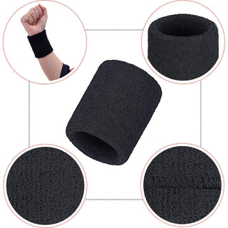 Wawasia Sweatbands, 3 Pairs Sports Wristbands, Cotton Wrist Bands for Adults Working Out, Tennis, Basketball, Running, Gym, for Men & Women, Black