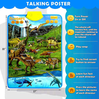 Interactive Dinosaur Poster - Electronic Interactive Educational Talking Poster Learn Names & Sounds & Facts & Games of Dinosaur Learning Toys for Toddlers, Boys and Girls Ages 3-5