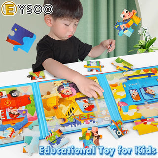 EYSOO Magnetic Jigsaw Puzzles 3 Pack Jigsaw Puzzle Books Magnetic Puzzles for Kids 12+16+20 PCS Jigsaw Puzzles for Toddler Portable Travel Magnetic Puzzle Toy for 3+ Kids Boys Girls (Level 2-A)