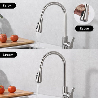 DAYONE Waterfall Kitchen Sink Tap with Pull Out Sprayer, Matte Black Kitchen Faucet Raindance 3 Modes, Modern Stainless Steel 1 Hole Sink Mixer, 360° Swivel & Single Handle, DAY-CR2546