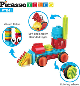 PicassoTiles 120pcs HedgehogTiles Building Block, Stacking Interlock Teeth Construction Sensory Gift STEM Toy for Kids Toddlers Age 3 + PTB120