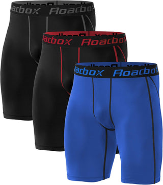 Roadbox Compression Shorts for Men 3 Pack Cool Dry Athletic Workout Underwear Running Gym Spandex Baselayer Boxer Briefs