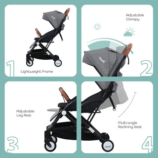MOON Ritzi Light Weight Travel Cabin Stroller/Pushchair for Baby/Kids/Toddler from 0 Months+ Upto 15 kg, Black/Blue Dots