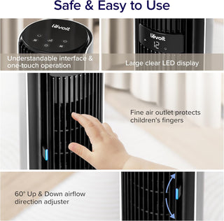 LEVOIT Tower Fan for Large Bedroom 42 Inch, 7.5m/s Powerful Electric Cooling Fan with Remote, 25 dB Quiet 90° Oscillating Bladeless Fan, 12 Speeds, 4 Modes, 12H Timer, Standing Fan for Home Office