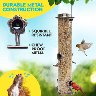 Angju Bird Feeder for Outside, Bird Feeder w/4 Feeding Ports, Stainless Steel Hanging Wild Bird Feeders for Garden Backyard Outdoor Decoration Attracting Birds