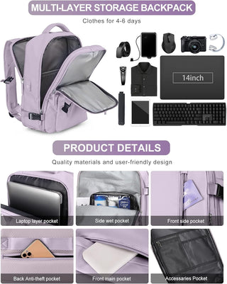 Dorany Extra Large Travel Backpack for Women as Person Item Flight Approved, 40L Carry On Backpack, 17 Inch Laptop Backpack, Waterproof Backpack, Hiking Backpack, School Bag