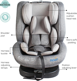 MOON Rover Car Seat – Baby Travel Gear Group 0-1-2-3 360 Degree Carrier w/Isofix 0-12yr Safety Products Rear & Forward Convertible Accessories - Grey