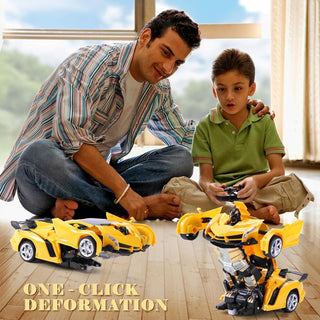 WTLSSG Remote Control Car，Transform Robot RC Cars with Cool LED Headlights, 2.4Ghz Toys Car with 360 Degree Rotation and One-Button Deformation, Present Birthday Gift for Boys/Girls (Black and White)